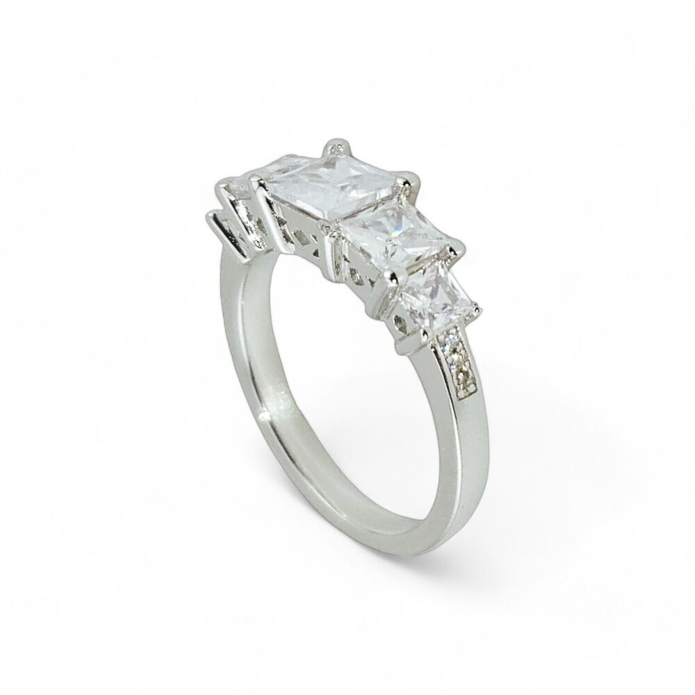 Sterling Silver 925 Clear CZ Princess Tier Ring